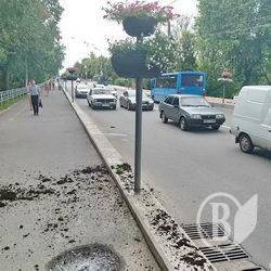 Автобус розбив горщик з квітами на проспекті Миру Автобус розбив горщик з квітами на проспекті Миру