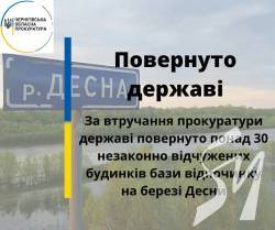 Державі повернули понад 30 незаконно відчужених будинків бази відпочинку на березі Десни Державі повернули понад 30 незаконно відчужених будинків бази відпочинку на березі Десни